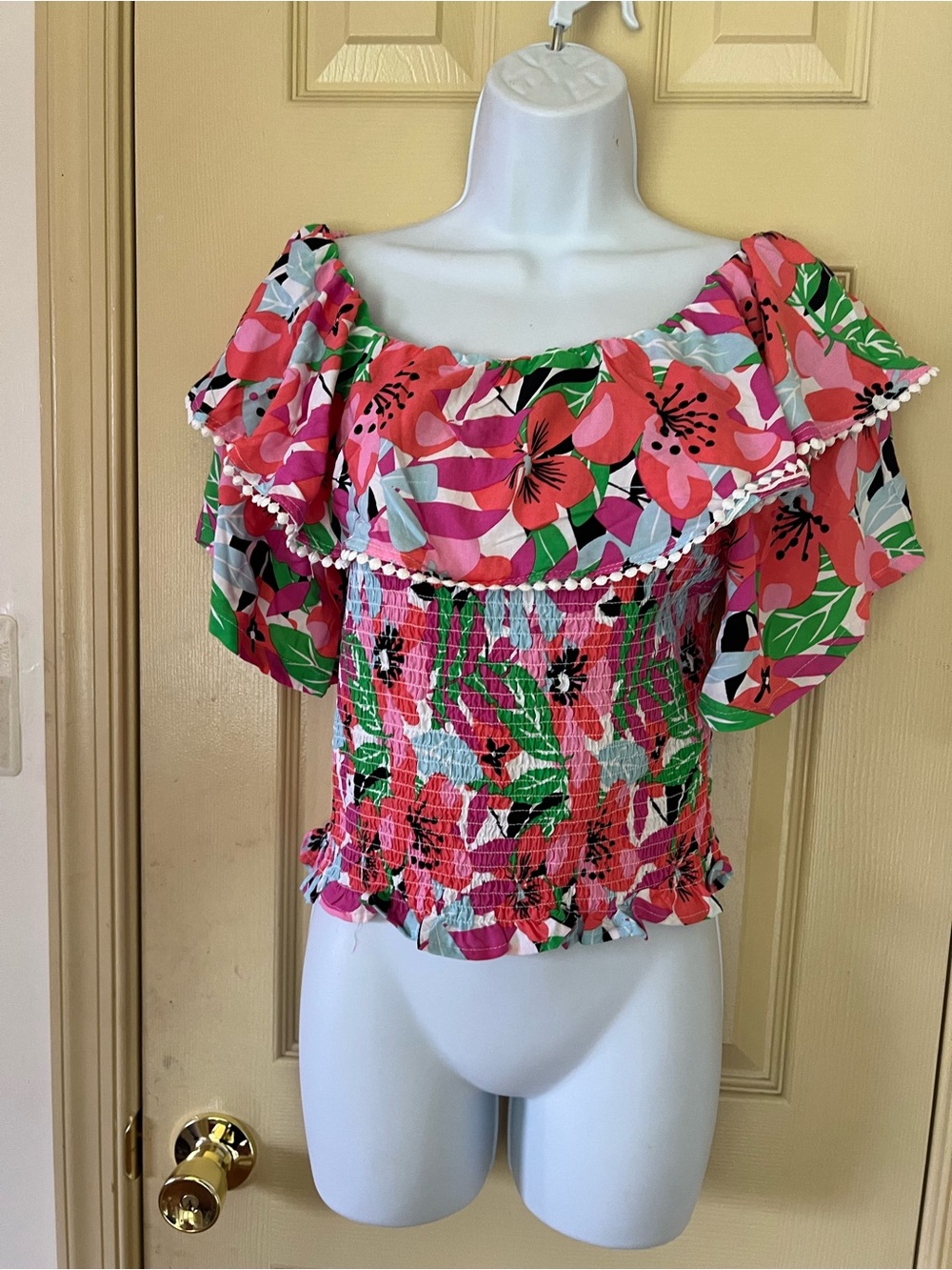 NWT Floral Off-Shoulder Smocked Top in Pink